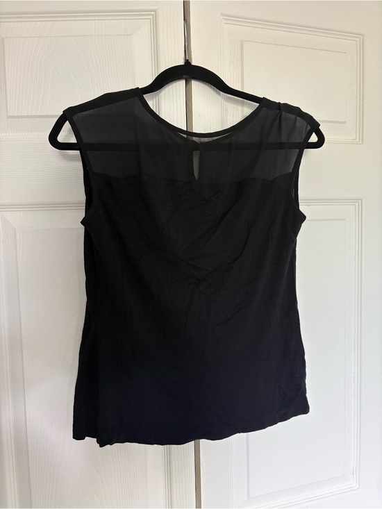 Tops - Sheer Yoke Sleeveless Blouse - Black